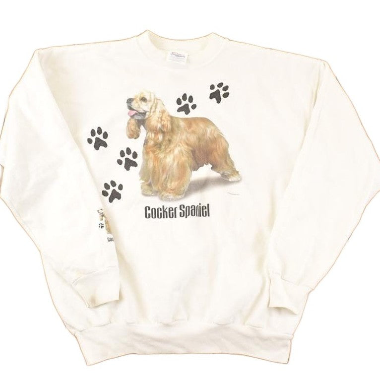 Vintage 1990s Cute Cocker Spaniel Dog Crewneck Sweatshirt Men's L