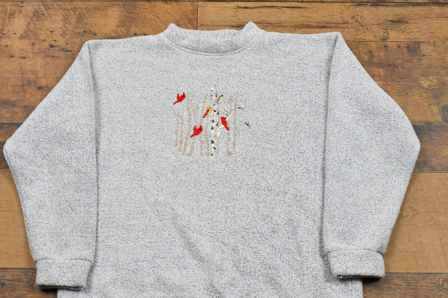 Vintage 1990s Bird & Trees Embroidered Graphic Crewneck Women's Large