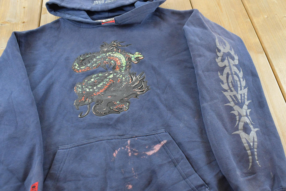 Vintage 1990s JNCO Jeans Dragon Tribal Hoodie Sweatshirt Mens S