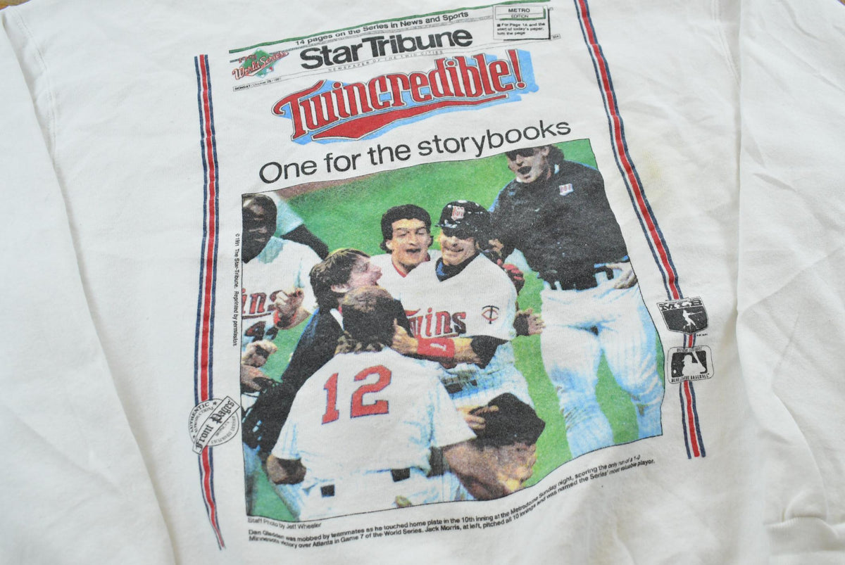 Vintage 1991 Minnesota Twins World Series Newspaper MLB Baseball Crewneck Sweatshirt Men's L