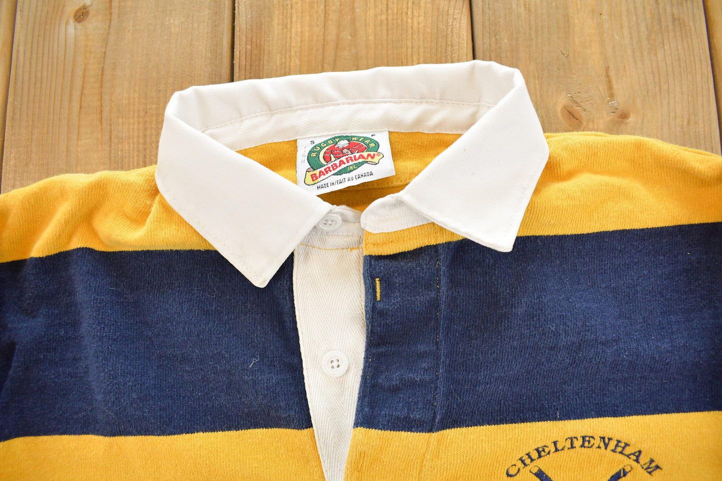 Vintage 1990s Cheltenham Field Hockey Striped Embroidered Rugby Polo Shirt Men's S