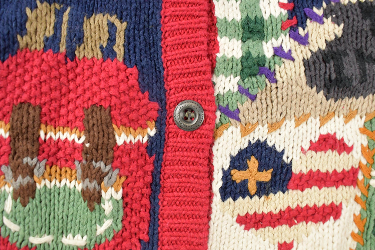 Vintage 1990s Northern Isles Hand Knit Teacher Cardigan Sweater Women's XL