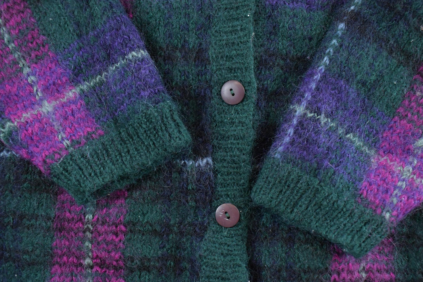 Vintage 1980s Paul Harris Design Knit Mohair Plaid Cardigan Sweater Women's L