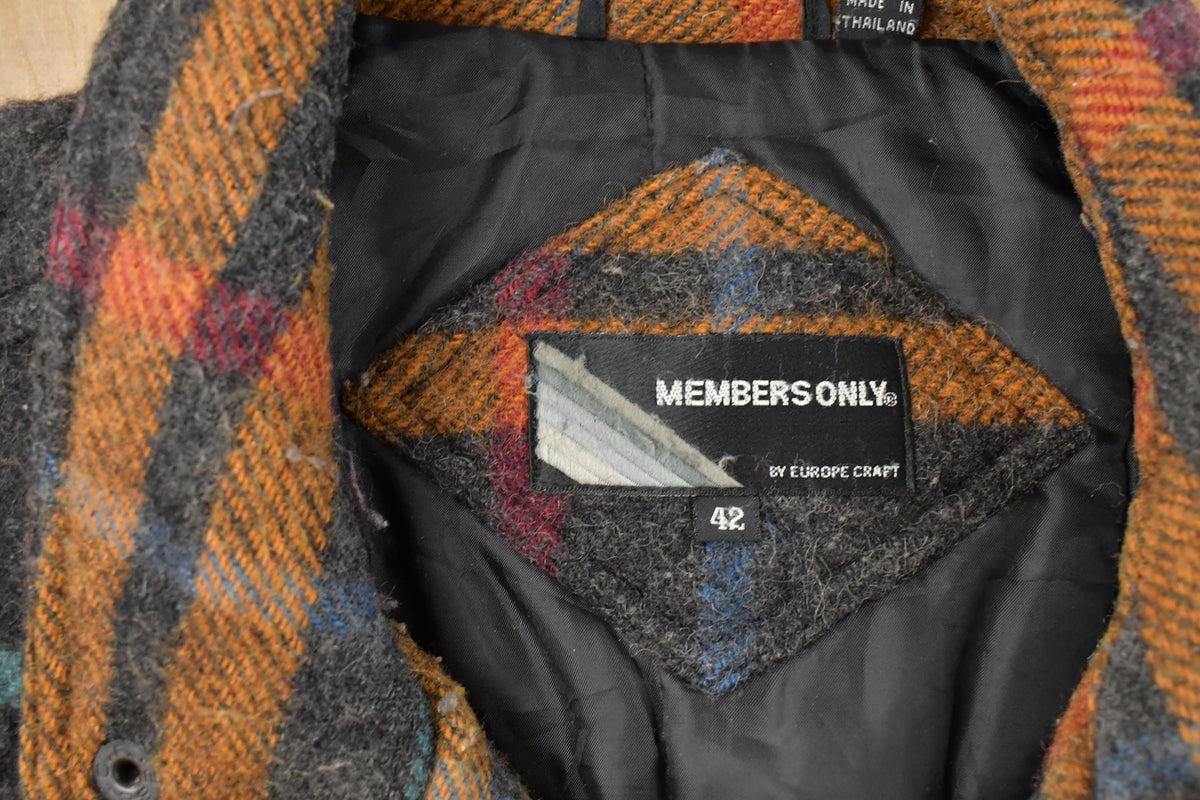 Vintage 1990s Members Only Plaid Wool Jacket Men's Medium