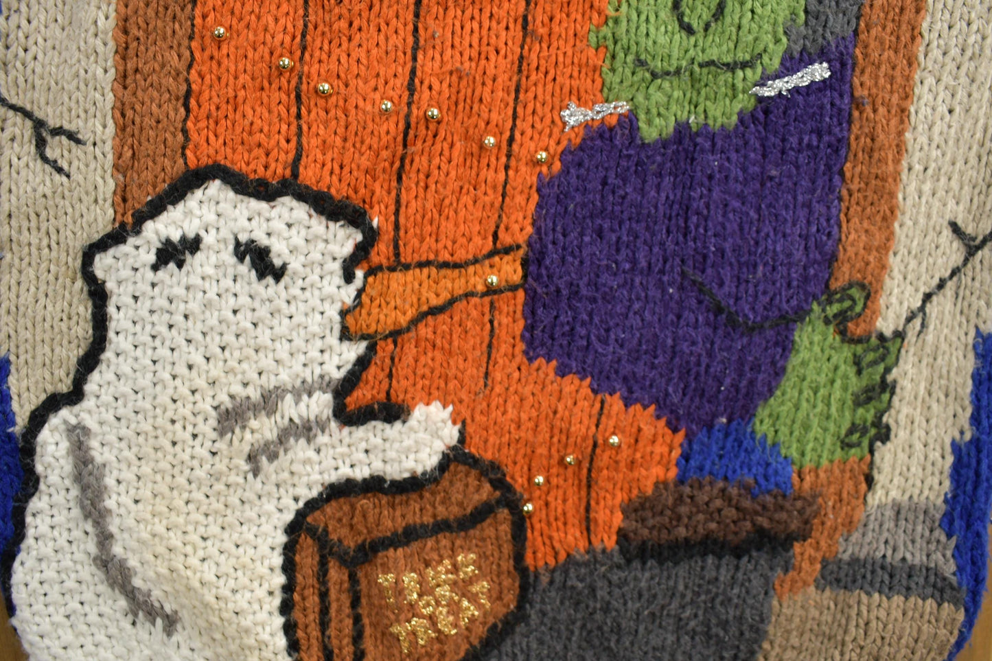 Vintage 1990s Halloween Theme Embroidered Knit Sweater Women's S