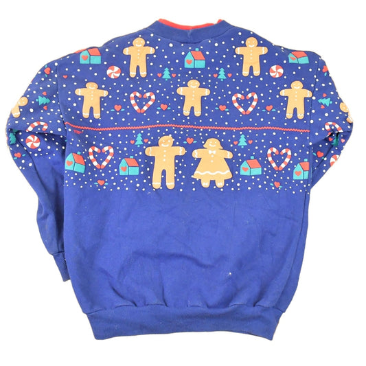 Vintage 1994 Gingerbread Man AOP Double Collar Christmas Graphic Print Crewneck Sweatshirt Women's S