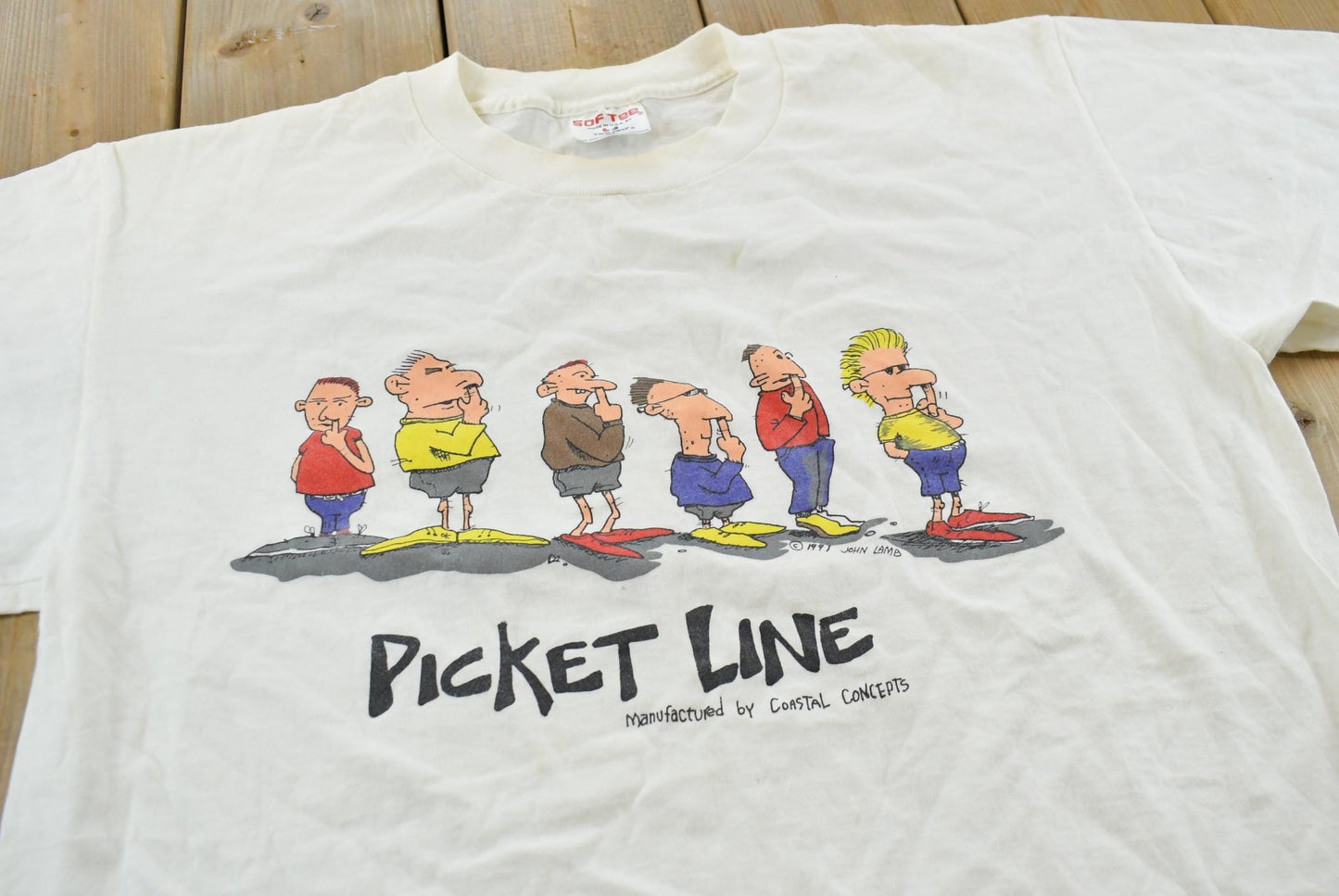 Vintage 1991 Picket Line Funny Parody T-Shirt Men's L