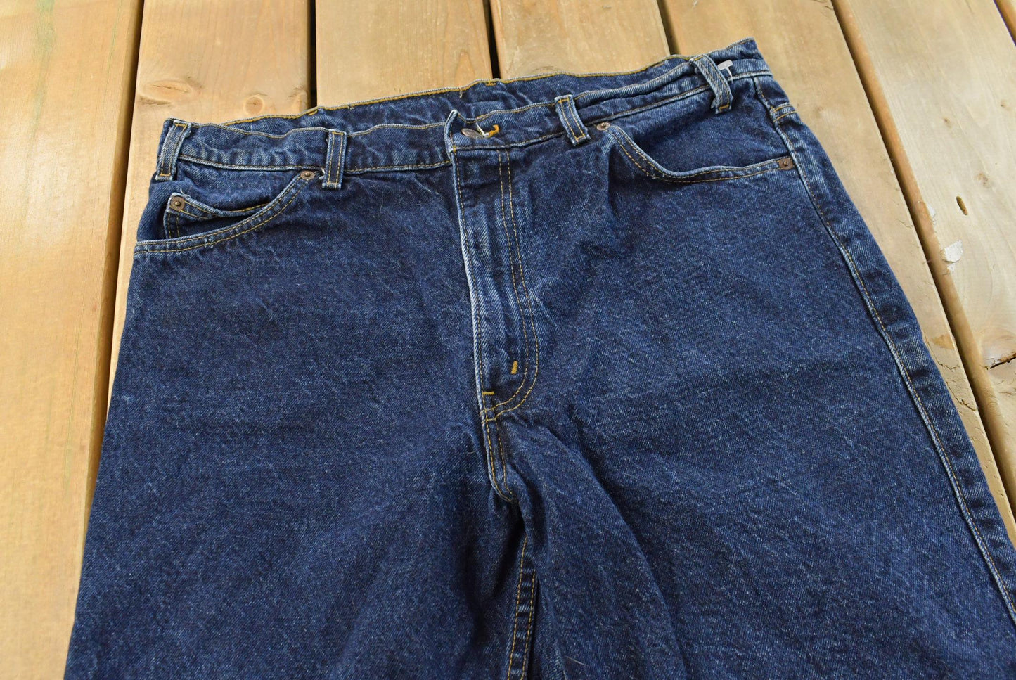 Vintage 1990s Levi's Two Horse Leather Tab Denim Dark Blue Jeans Men's 34 x 28