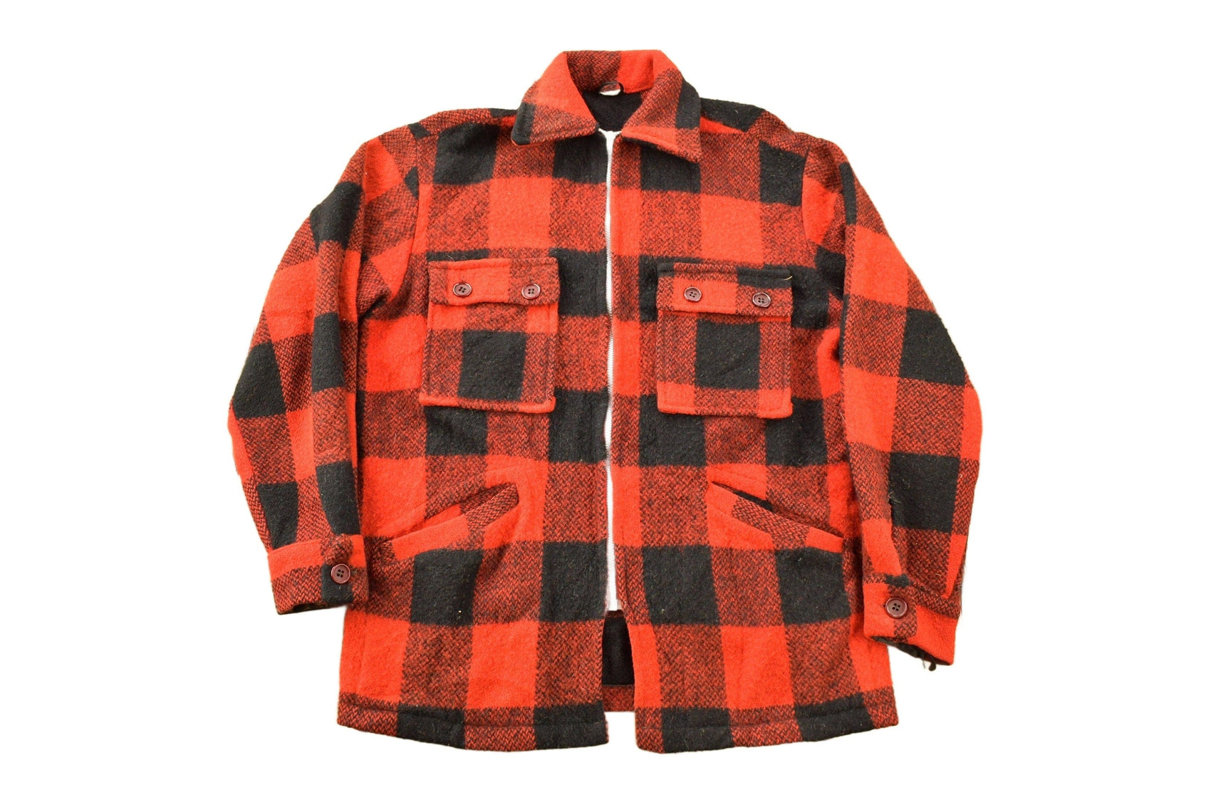 Vintage 1970s Storm Hero Wool Buffalo Plaid Zip Up Jacket Men's Large