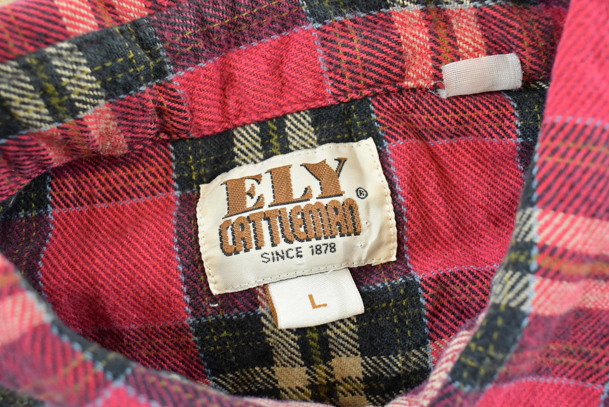 Vintage 1990s Ely Cattleman Plaid Flannel Snaps Button Up Shirt Men's L