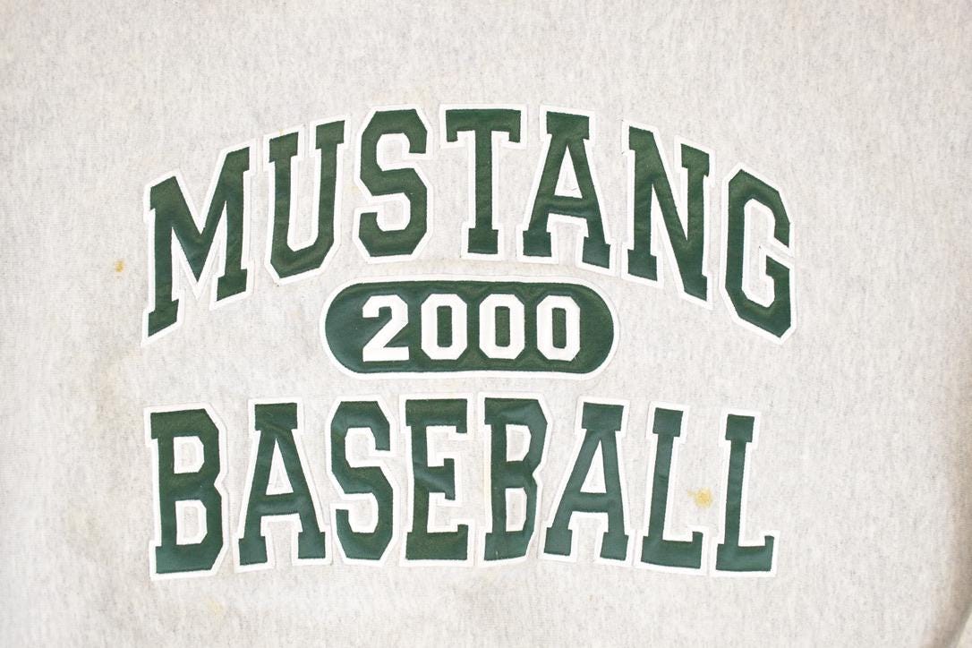 Vintage Y2K Mustang Baseball Embroidered Heavyweight Crewneck Sweatshirt Men's XL from propervintagecanada