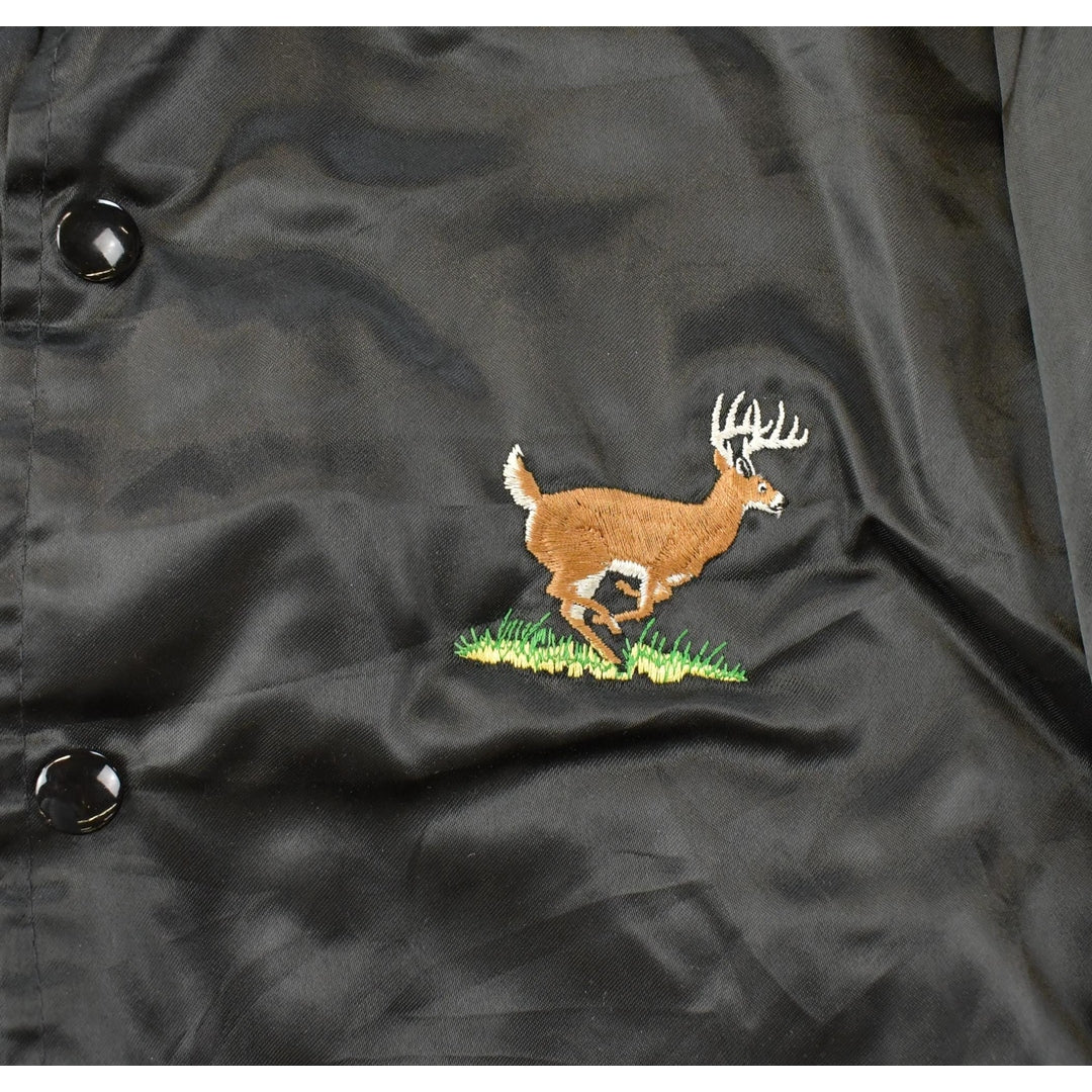 Vintage 1980s Deer Embroidered Satin Bomber Jacket Men's XL