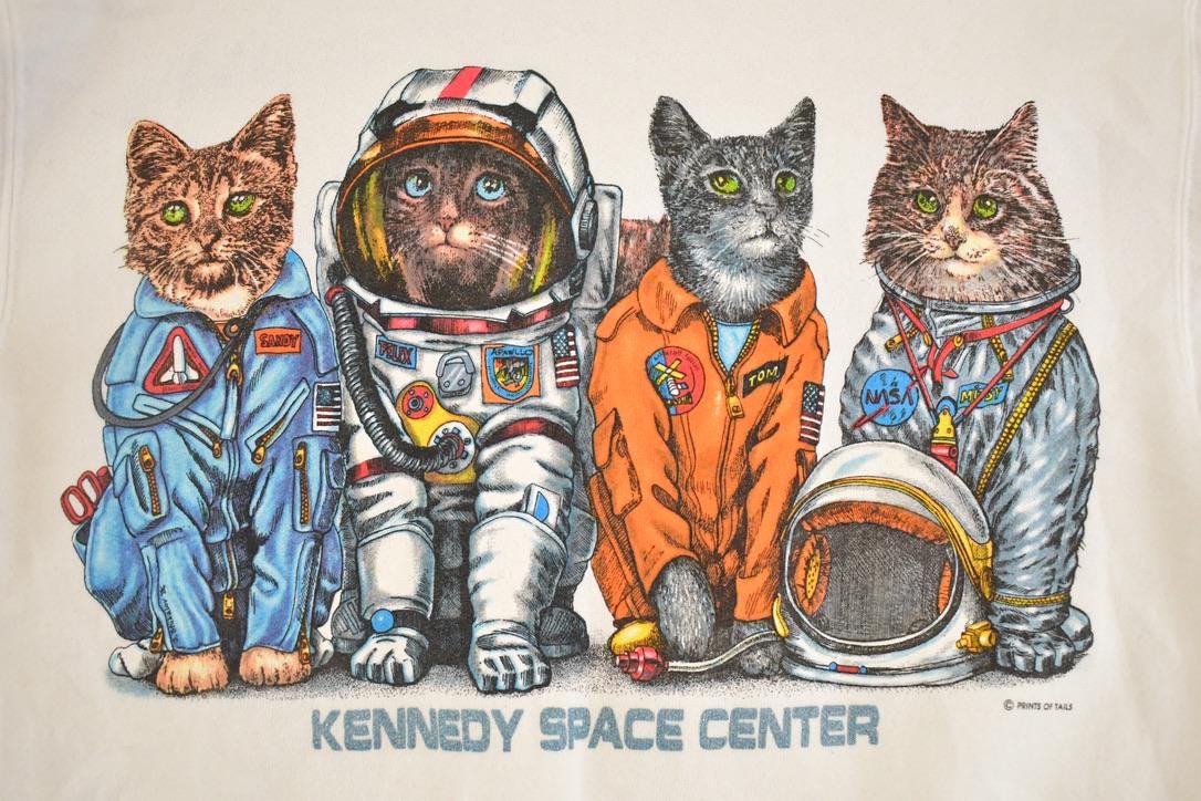 Vintage 1990s Kennedy Space Center Astrocat FAB Souvenir Crewneck Sweatshirt Men's M