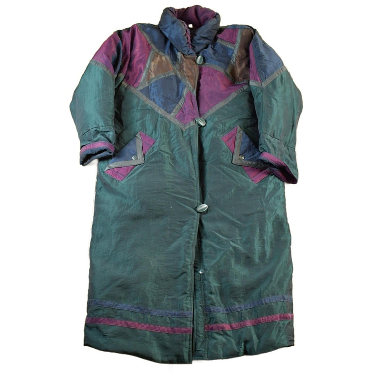 Vintage 1990s Pizazz Color Block Long Parka Jacket Women's Large