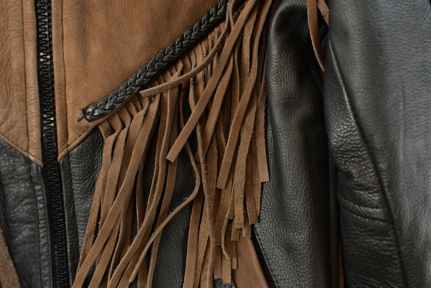 Vintage 1980s Leather Western Fringe Jacket Women's Small