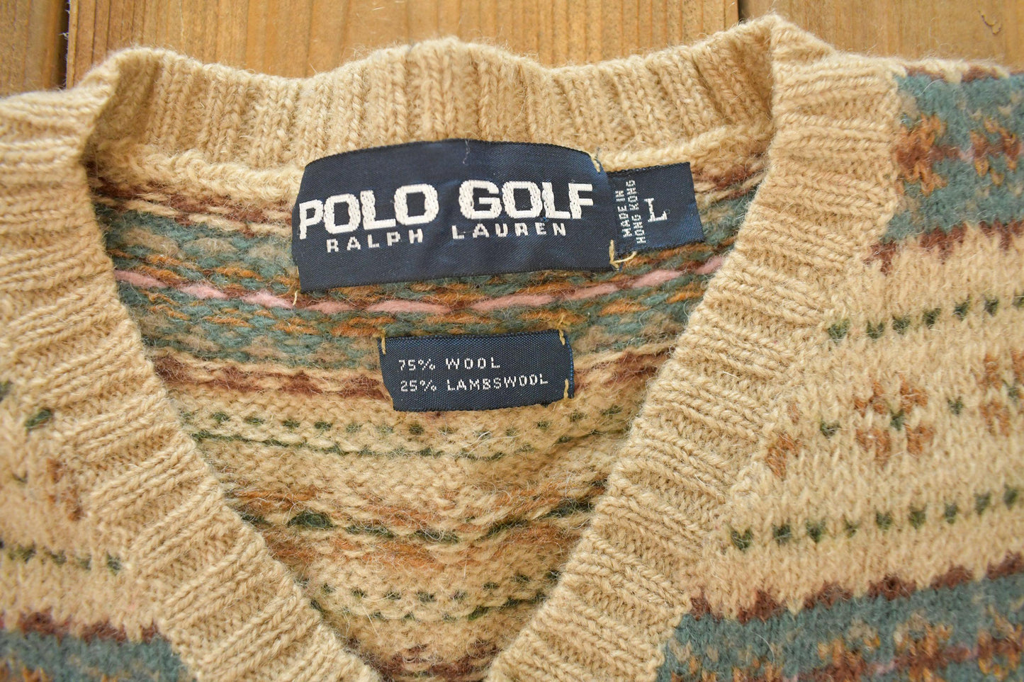 Vintage 1990s Polo Golf By Ralph Lauren Geometric Wool Knit V Neck Sweater Vest Men's L