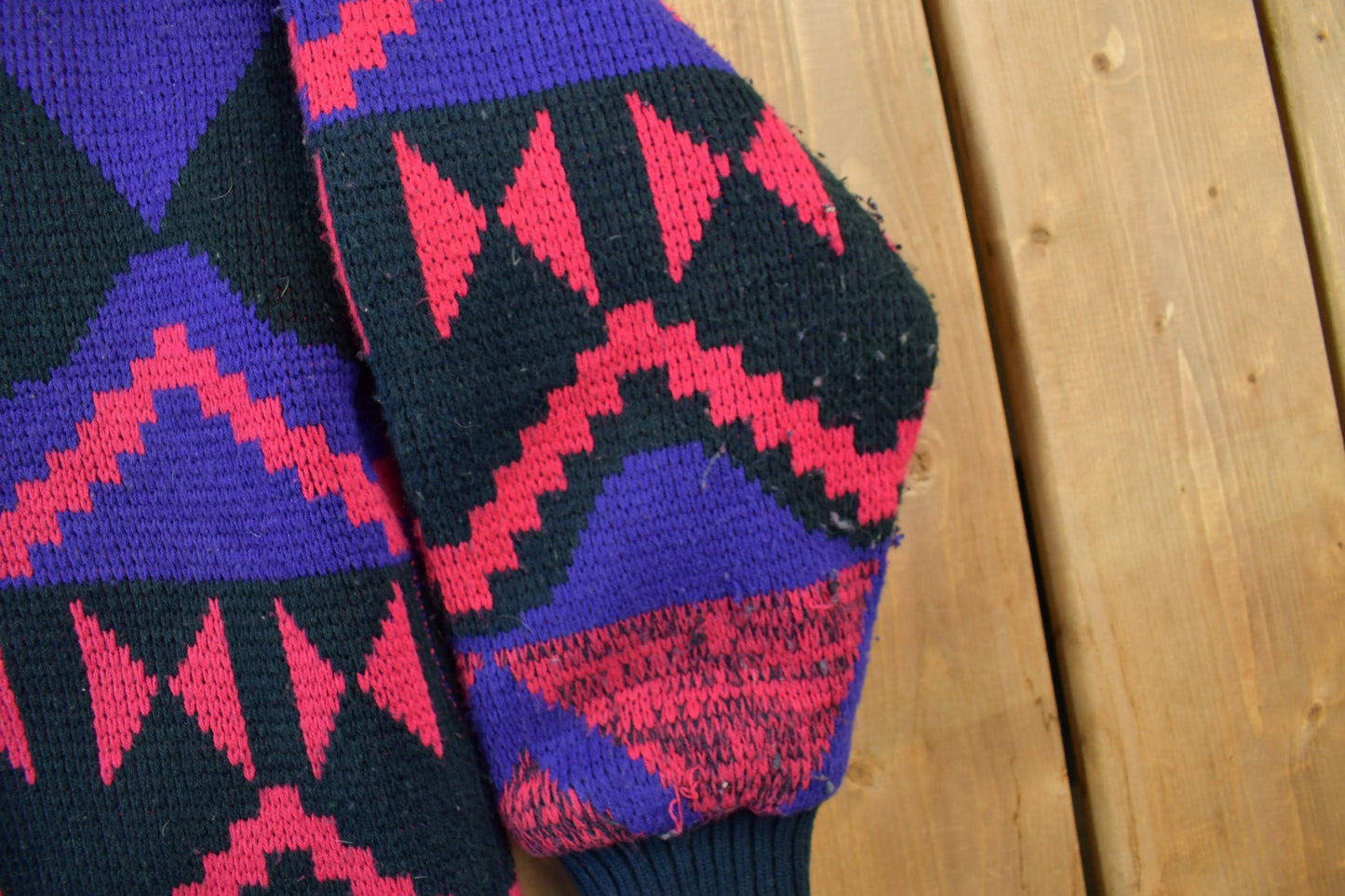 Vintage 1980s Express Knitted Abstract Cardigan Sweater Jacket Men's Medium