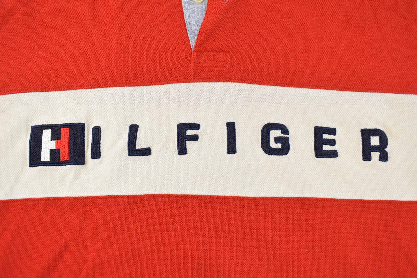 Vintage 1990s Tommy Hilfiger Striped Polo Shirt Men's Large / Preppy Style / Americana / Spellout Logo