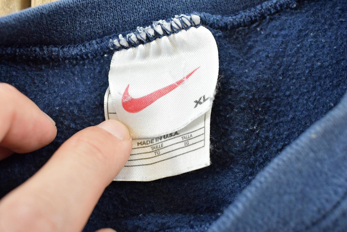 Vintage 1990s Nike Embroidered Mini Swoosh Blue Crewneck Sweatshirt Men's XL