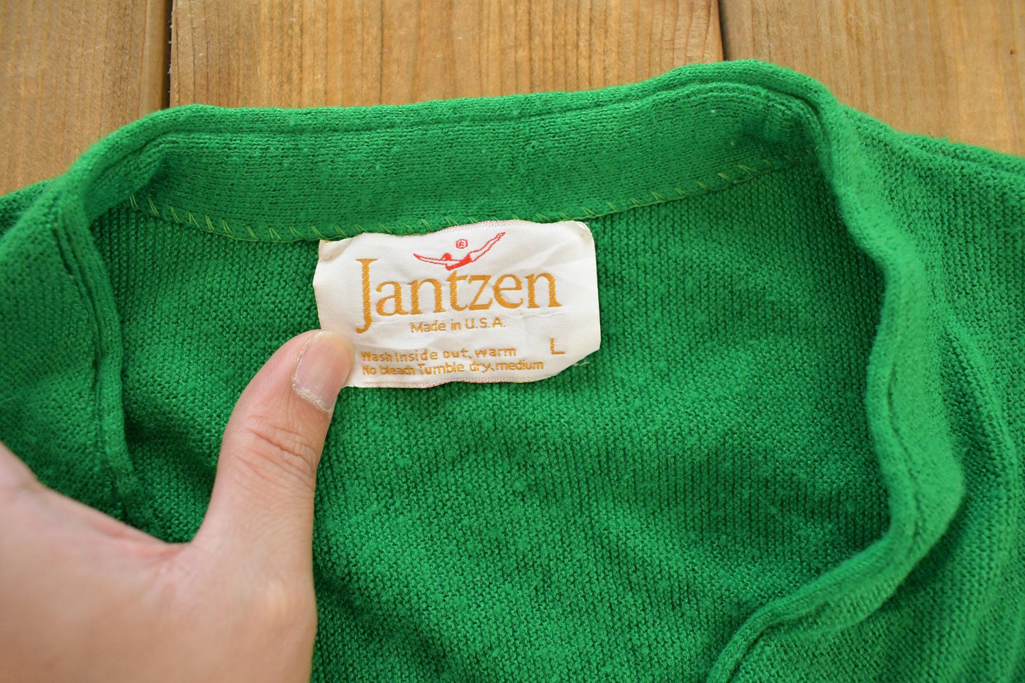 Vintage 1980s Jantzen Green Knit Cardigan Sweater Men's M