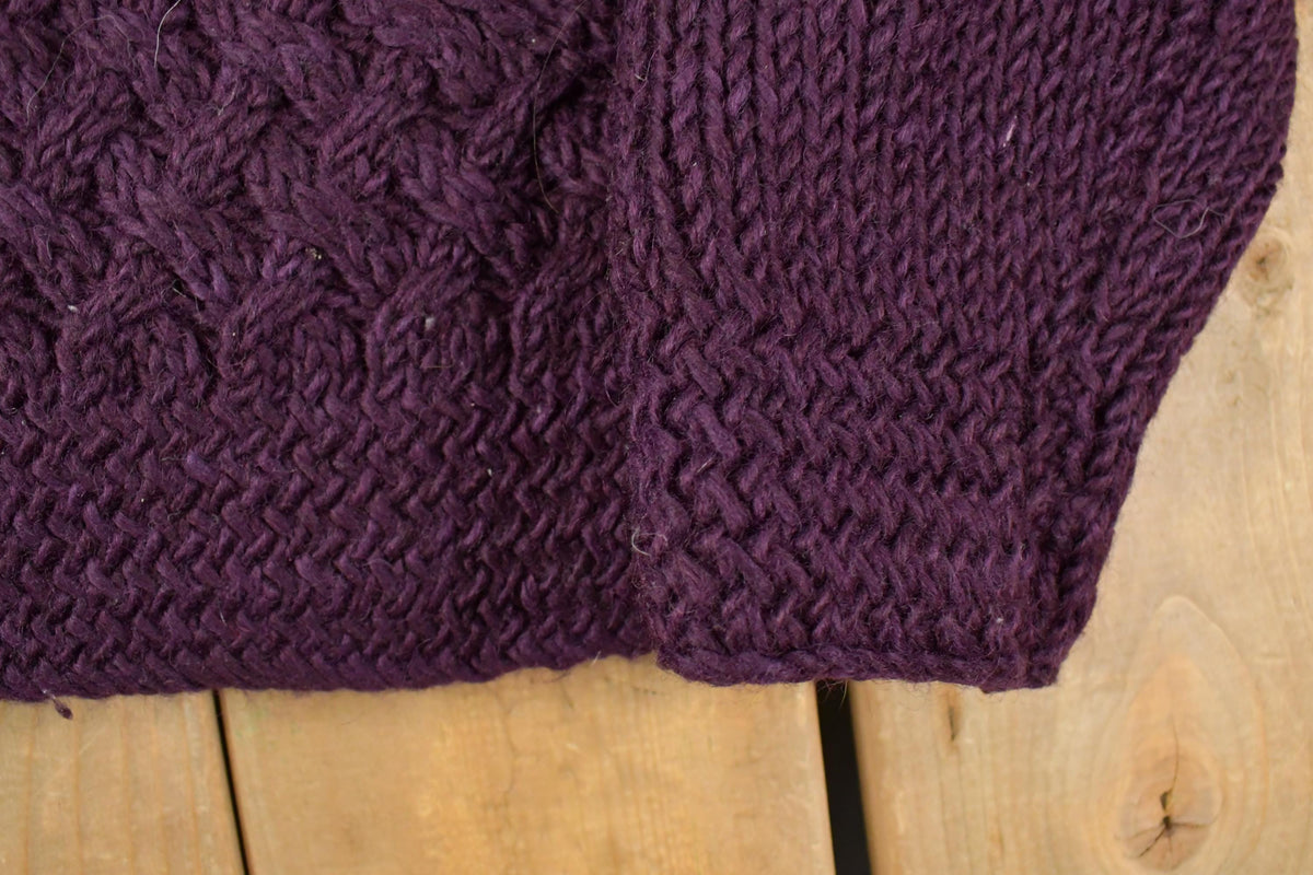 Vintage 1970s Shawl Collar Wool Cable Knit Sweater Women's XL