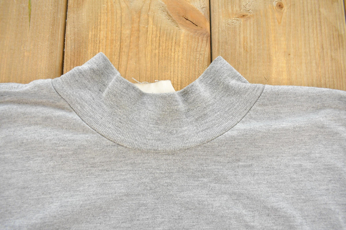 Vintage 1990 Army Heather Grey Mock Neck Long Sleeve T Shirt Men's M