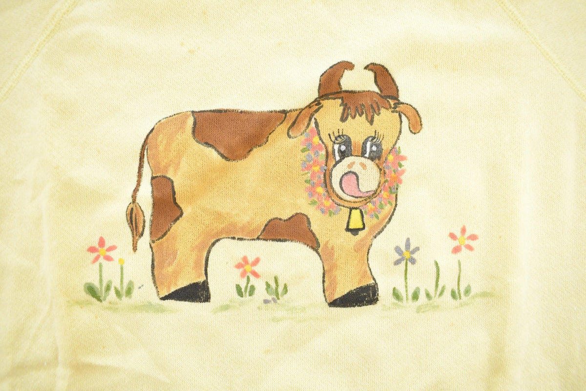 Vintage 1990s Cute Cow Graphic Raglan Crewneck Sweatshirt Women's L