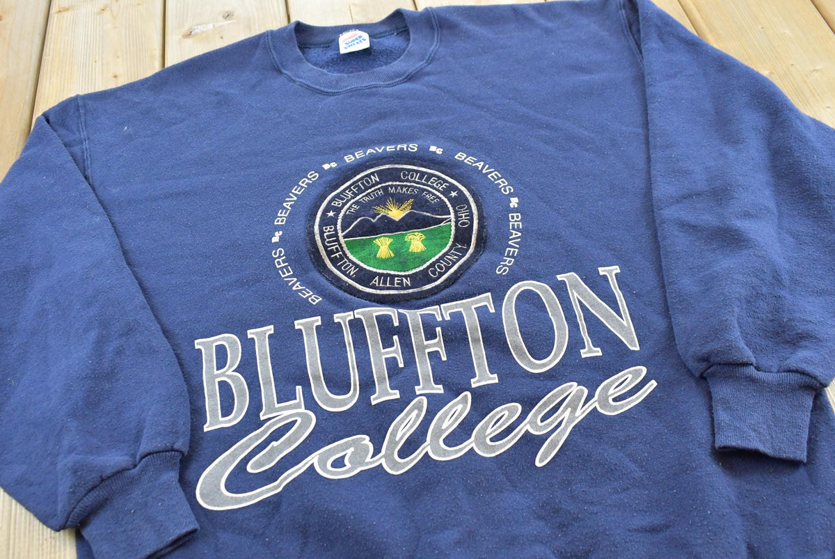 Vintage 1990s Bluffton College Collegiate Crewneck Embroidered Sweatshirt Men's L