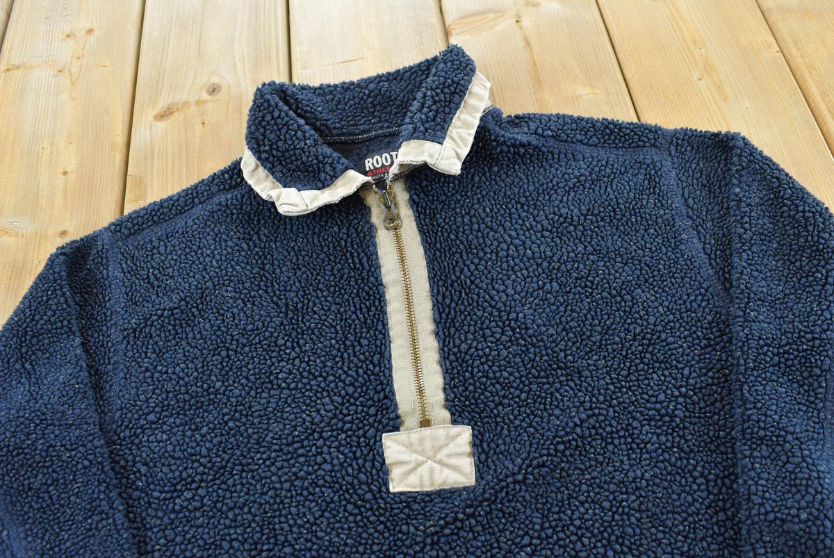 Vintage 1990s Roots Fleece Quarter Zip Sweatshirt Men's M
