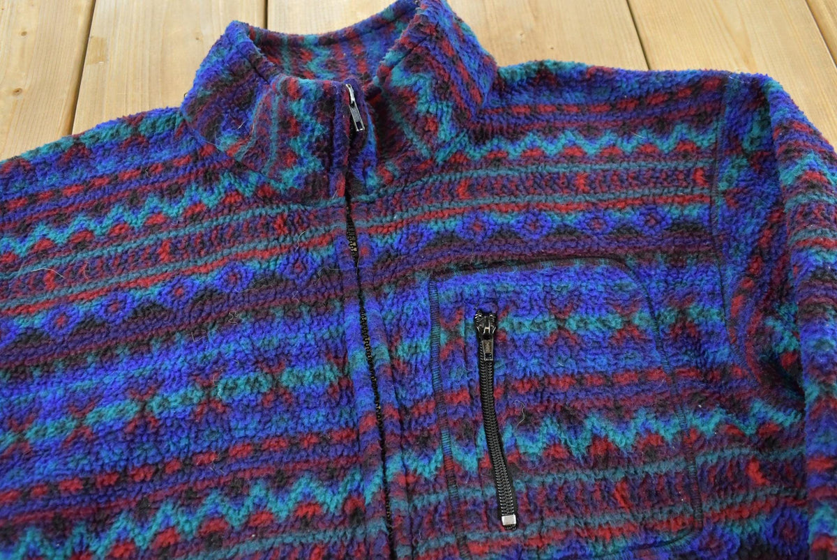 Vintage 1990s St. John's Bay Abstract Pattern Full Zip Fleece Sweater Jacket Men's Large
