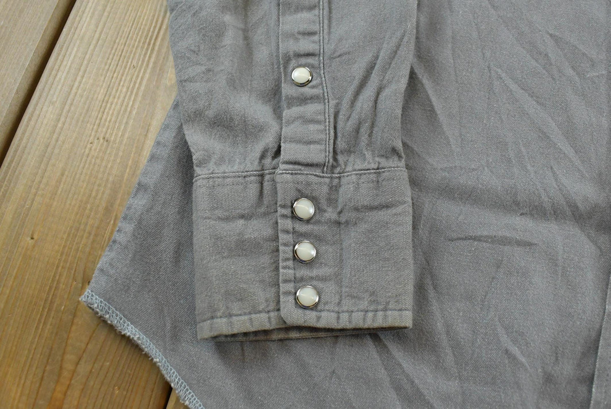 Vintage 1990s Wrangler Gray Canvas Button Up Snaps Western Shirt Men's L