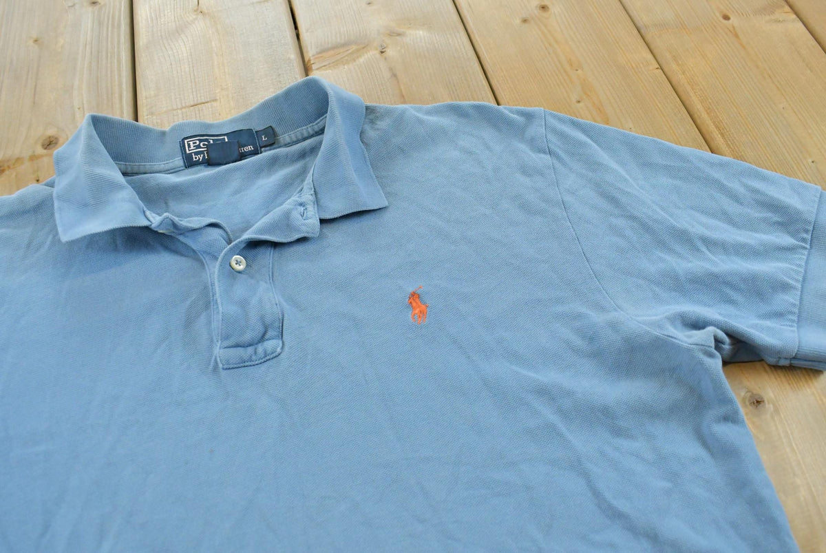 Vintage 1990s Polo By Ralph Lauren Blank Blue Small Pony Short Sleeve Polo Shirt Men's XL