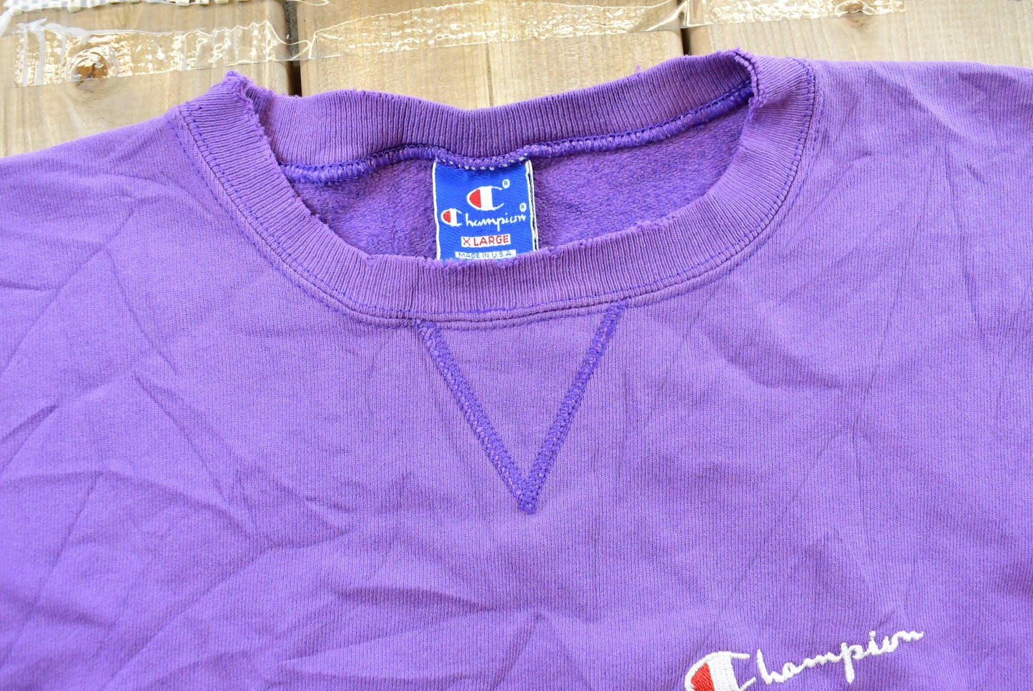 Vintage 1990s Champion Script Logo Purple Crewneck Sweatshirt Men's Medium