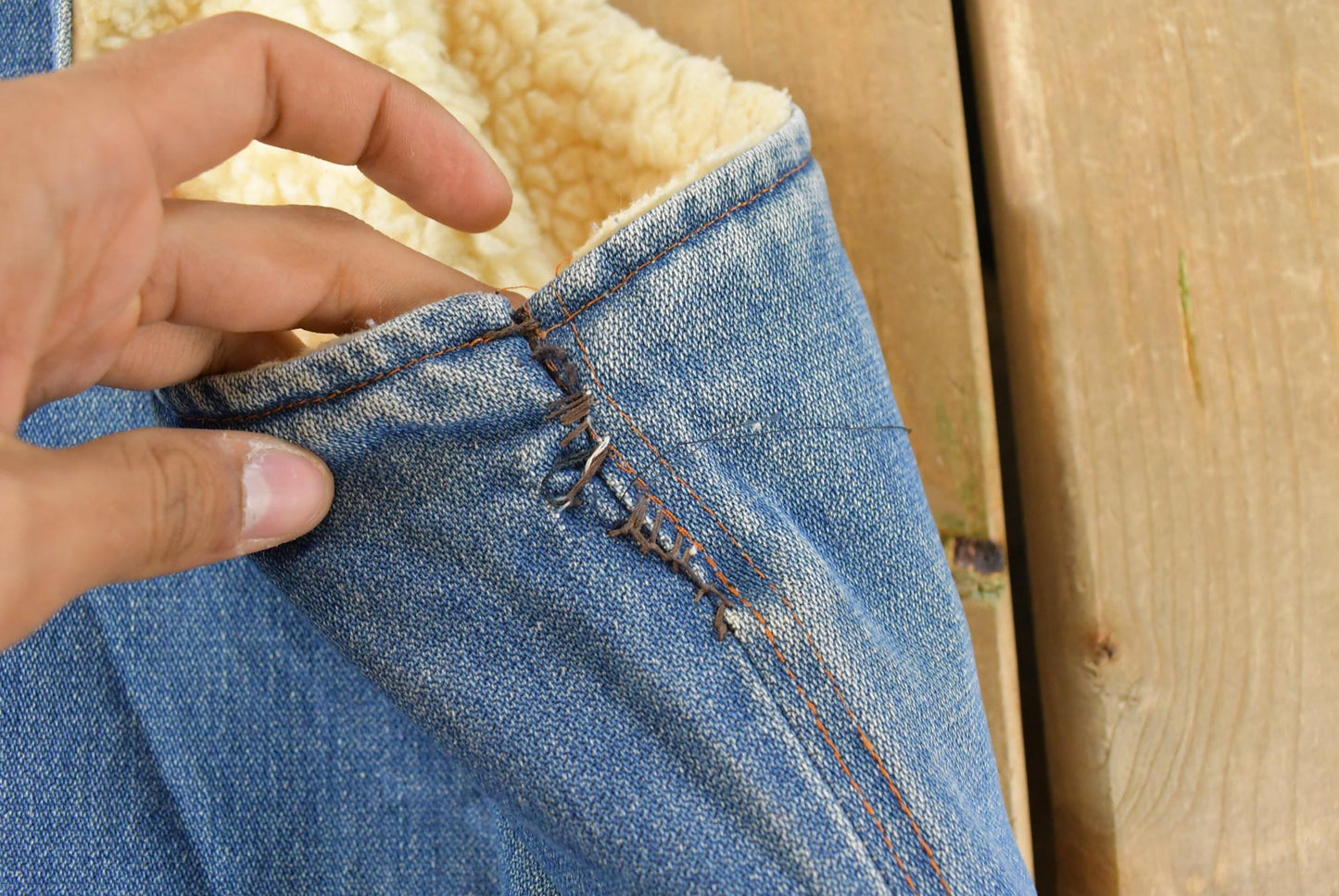 Vintage 1980s Madewell Sherpa Lined Denim Jean Vest Men's L