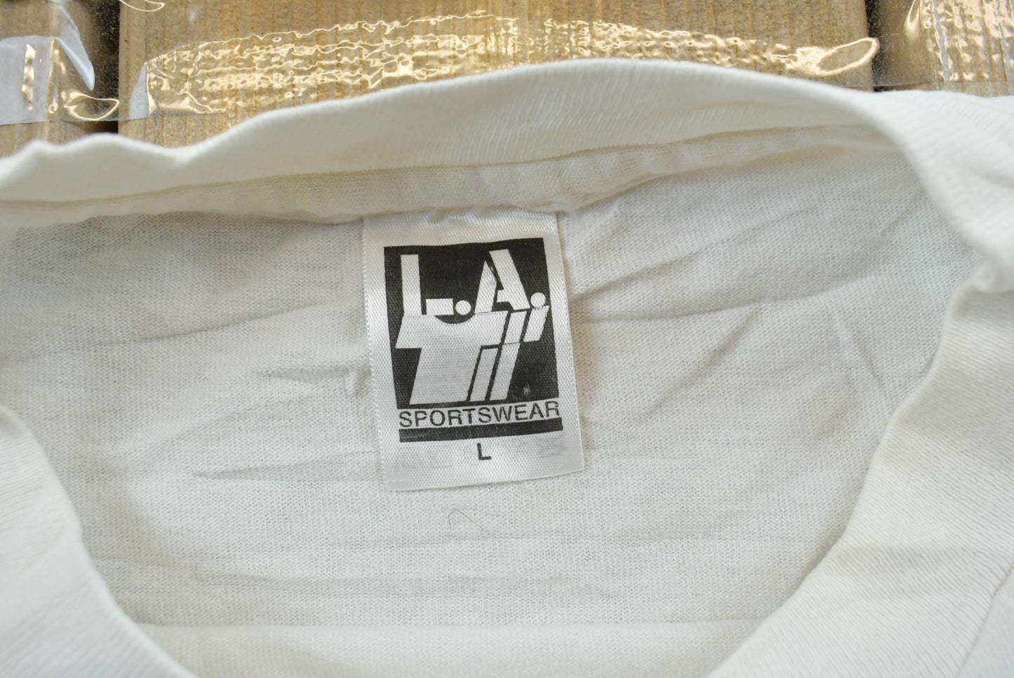 Vintage 1990s LA Sports Wear Blank White American Flag Sleeves T-Shirt Men's L
