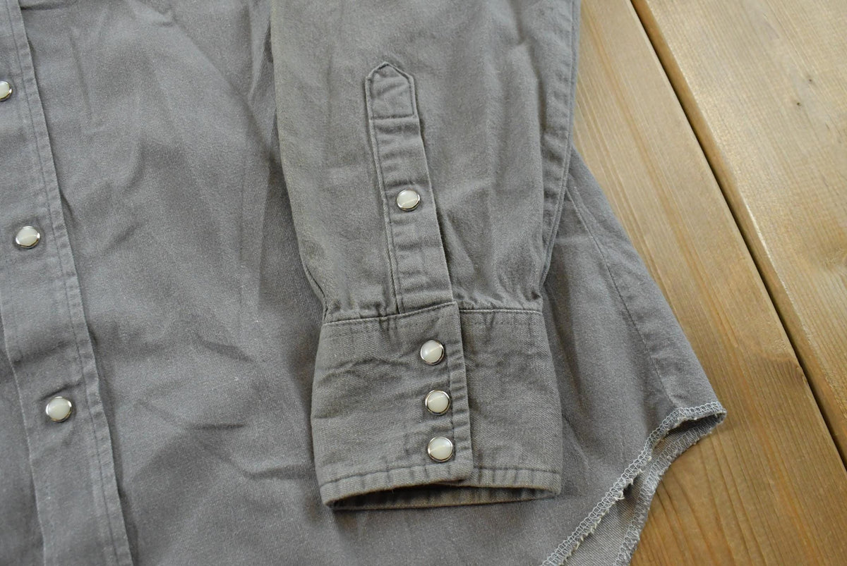 Vintage 1990s Wrangler Gray Canvas Button Up Snaps Western Shirt Men's L