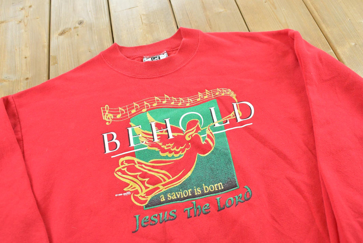 Vintage 1996 Lee Cotton Blend Behold Jesus The Lord Crewneck Sweatshirt Men's M