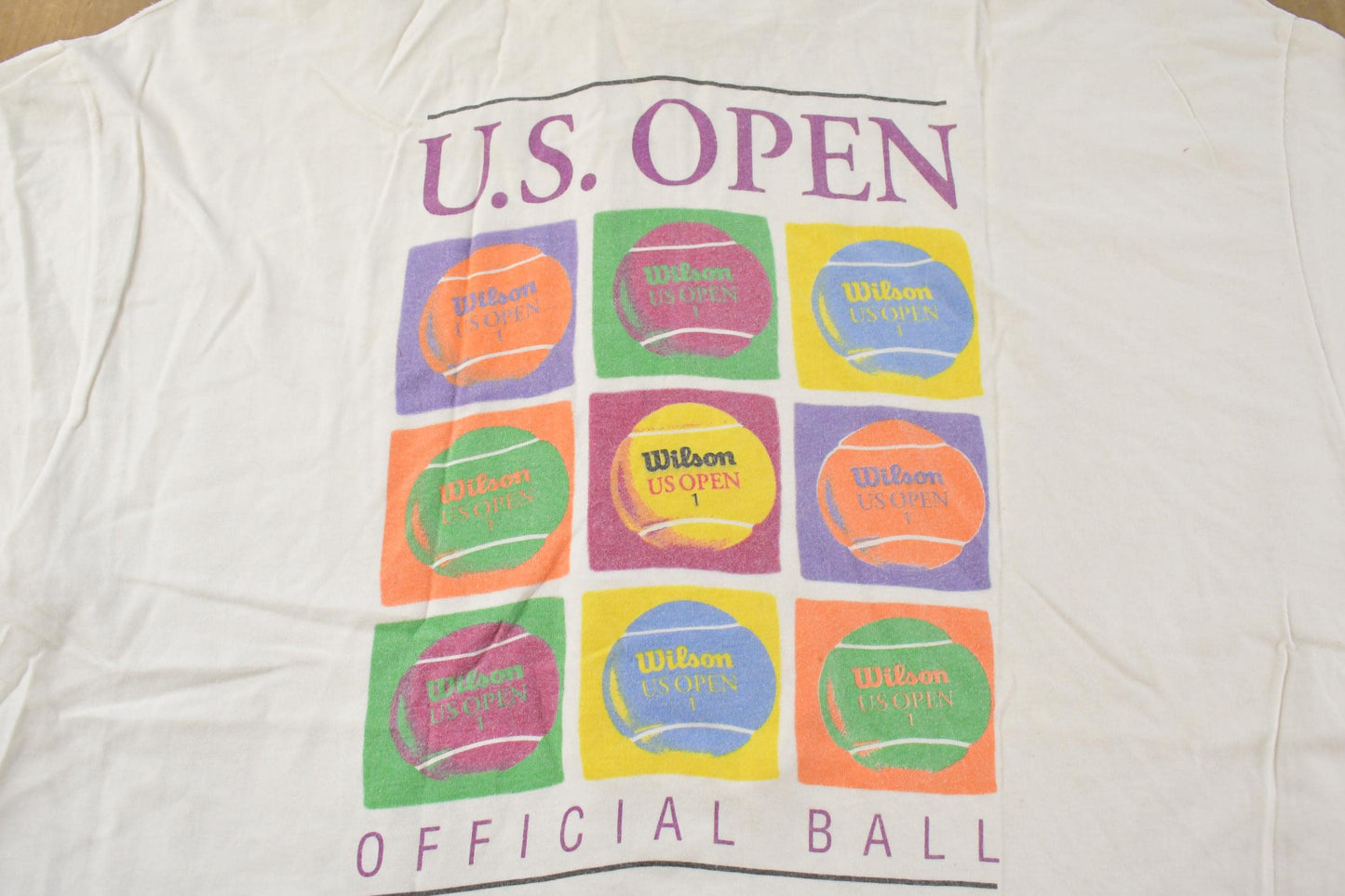 Vintage 1990 U.S. Open Tennis Graphic T-Shirt Mens XL / Wilson Official Ball Promo / 90s Flags Tennis Court / Single Stitch / Made In USA