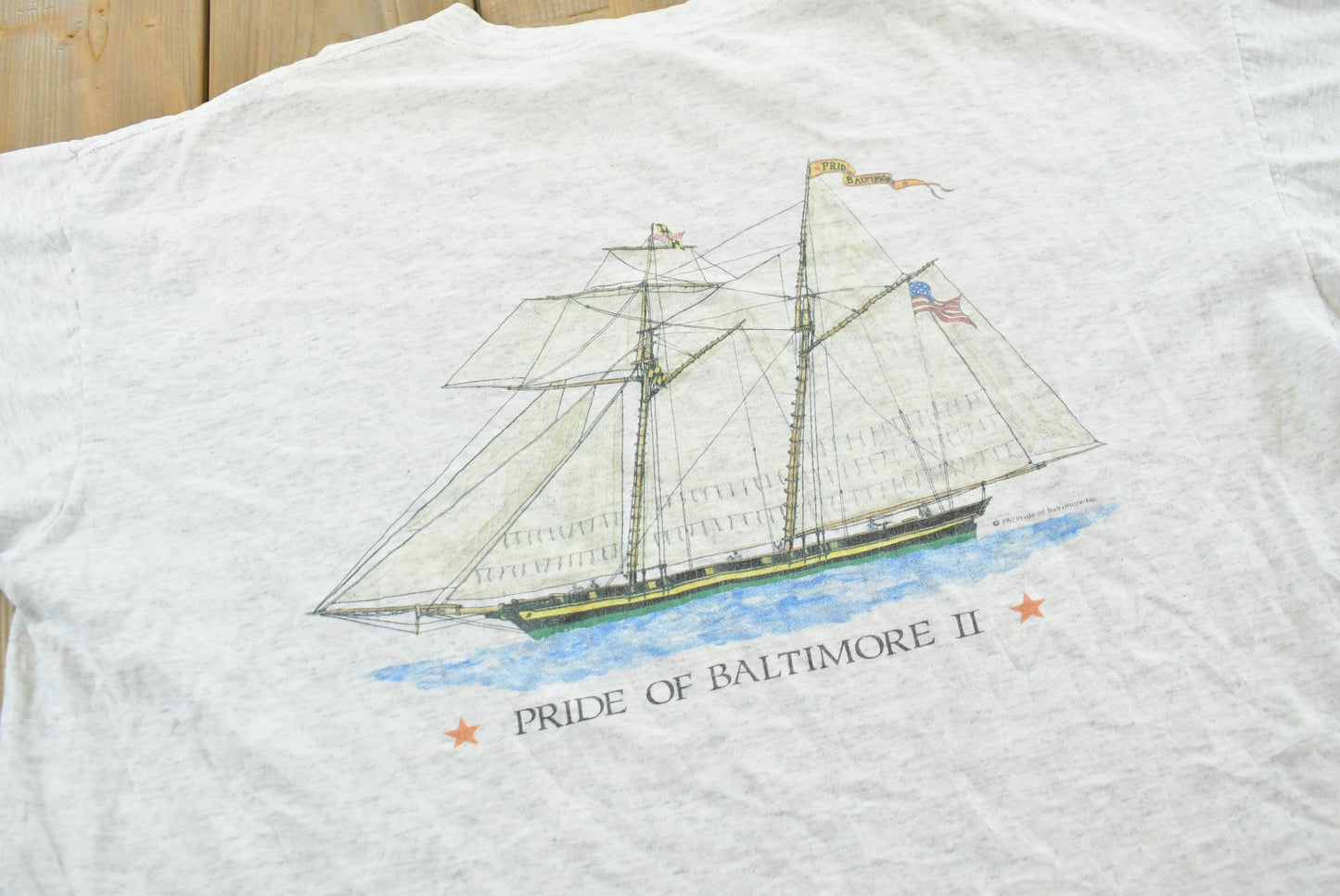 Vintage 1992 Pride of Baltimore II Sailboat T-Shirt Mens L