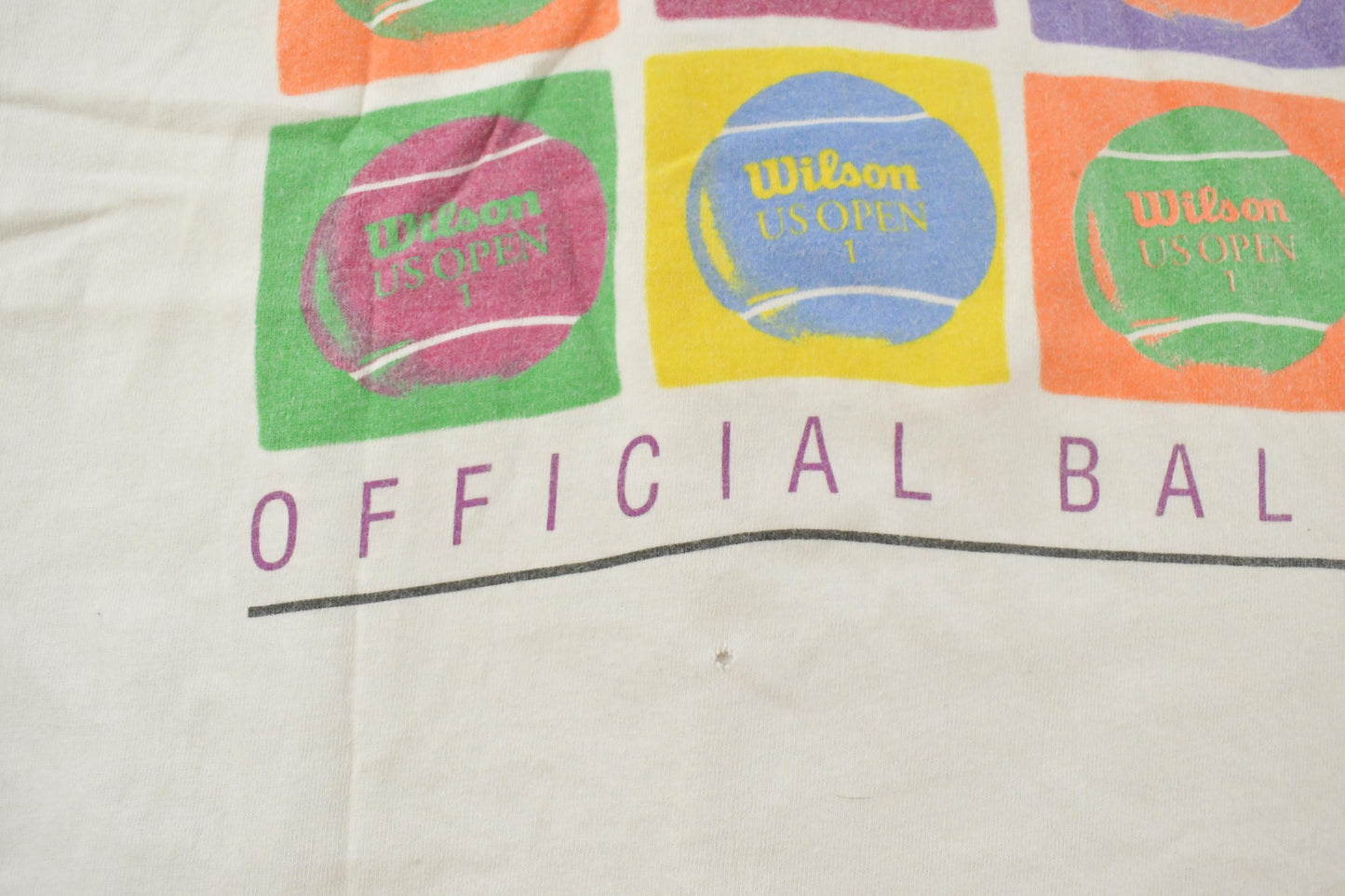 Vintage 1990 U.S. Open Tennis Graphic T-Shirt Mens XL / Wilson Official Ball Promo / 90s Flags Tennis Court / Single Stitch / Made In USA