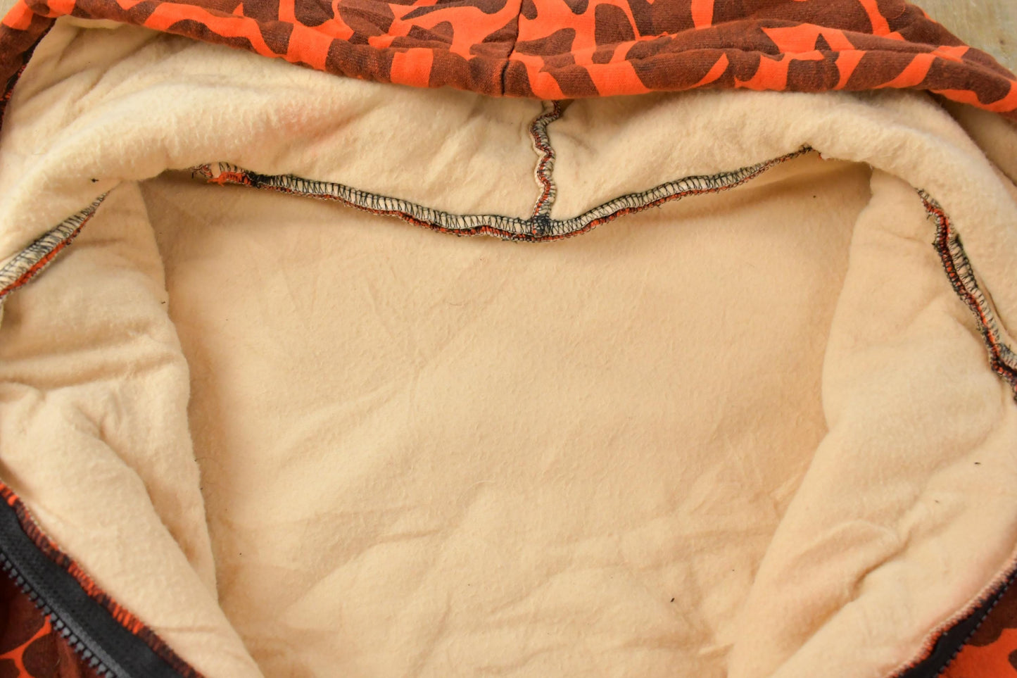 Vintage 1980s Lined Orange Woodland Camo Full Zip Hoodie Men's M