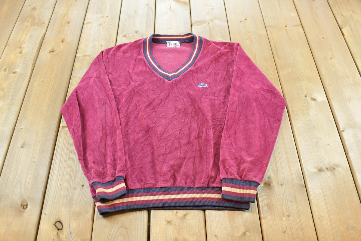 Vintage 1980s Izod Lacoste Velour V-Neck Sweatshirt Men's M / 80s Streetwear / Basic Layering Essential