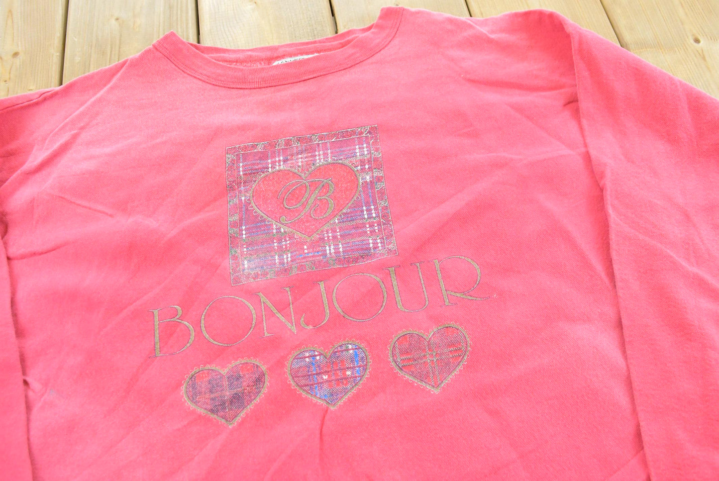 Vintage 1990s Bonjour Crewneck Sweatshirt Men's L