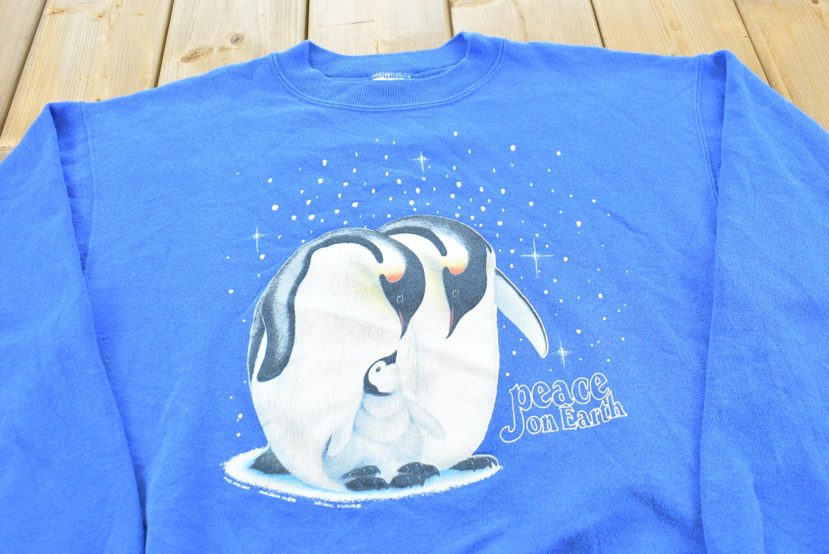 Vintage 1990s Peace On Earth Penguins Arctic Sweatshirt Men's M / 90s Streetwear / Made in USA / Nature Animal Outdoors