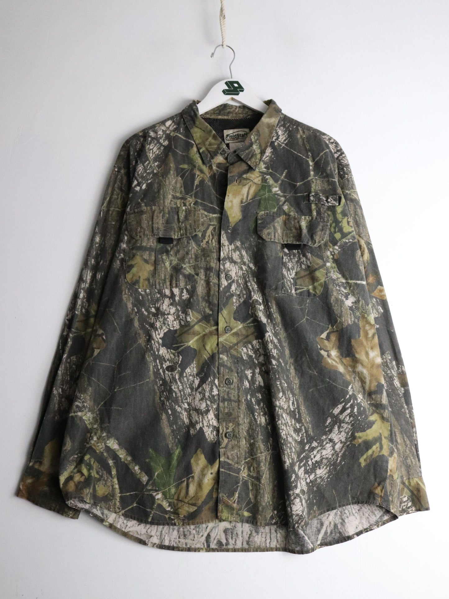 Field Staff Shirt Mens XL Brown Tree Camo Button Up from propervintagecanada