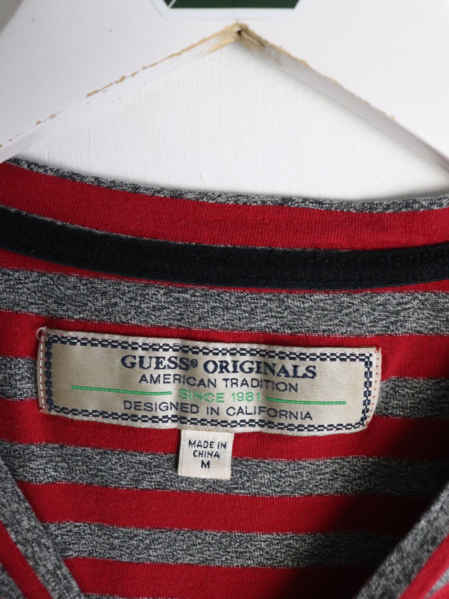 Guess T Shirt Mens Medium Grey Red Striped from propervintagecanada