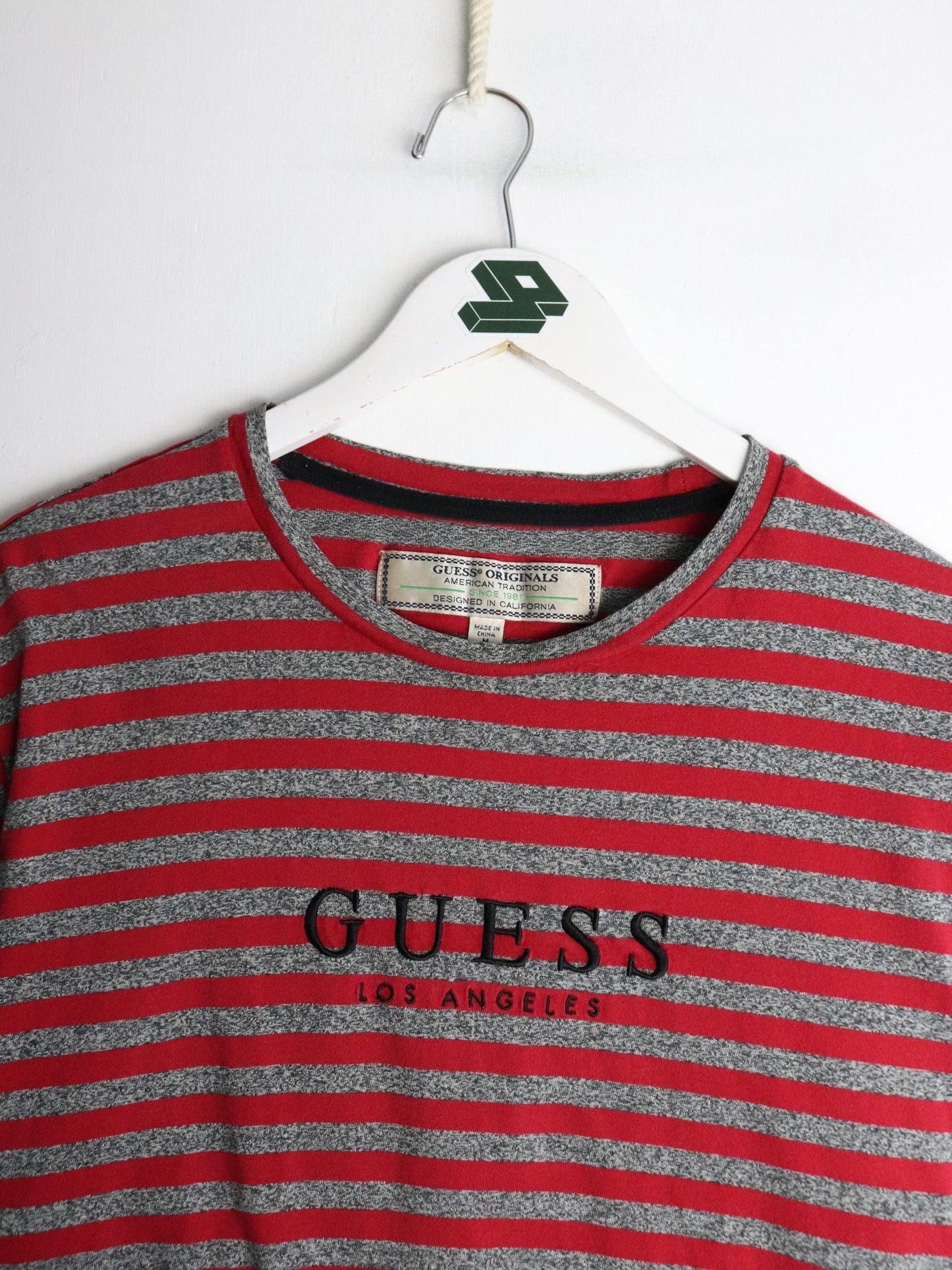 Guess T Shirt Mens Medium Grey Red Striped from propervintagecanada