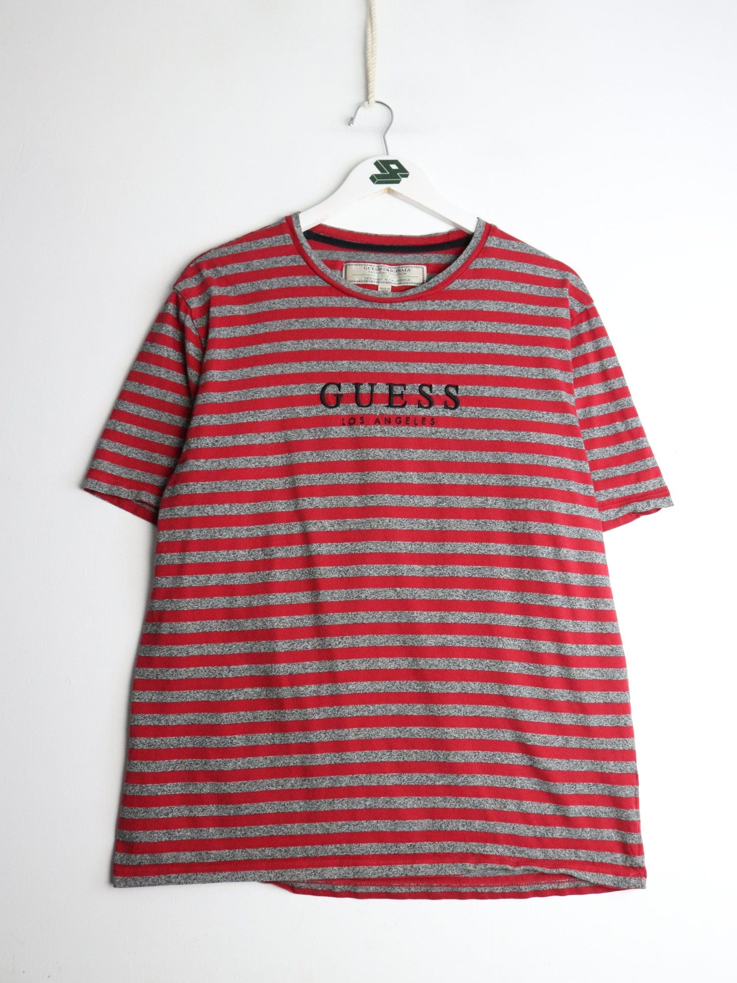 Guess T Shirt Mens Medium Grey Red Striped from propervintagecanada