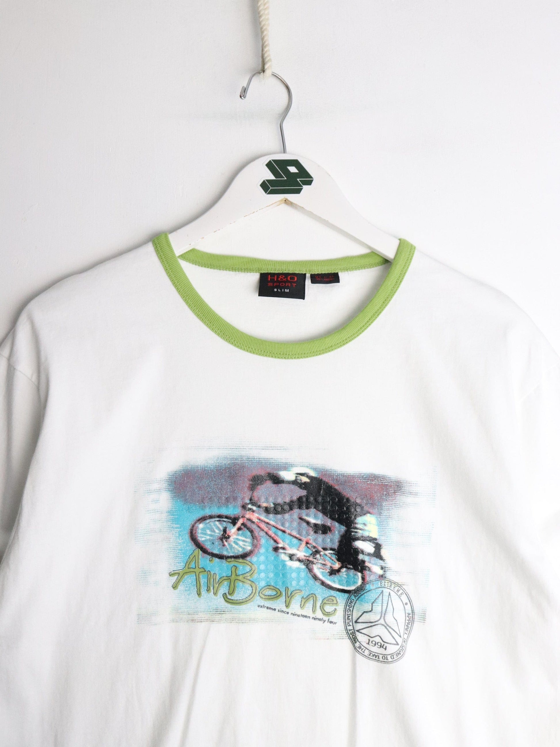 H & O Sport T Shirt Mens Slim XL White Ringer Cycling from propervintagecanada