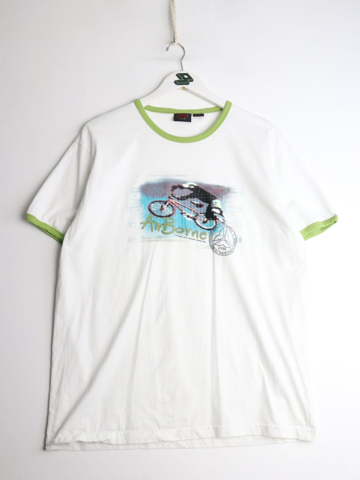 H & O Sport T Shirt Mens Slim XL White Ringer Cycling from propervintagecanada